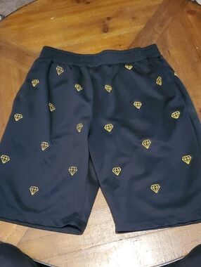 Men's Black Athletic Shorts with Yellow Diamond Print